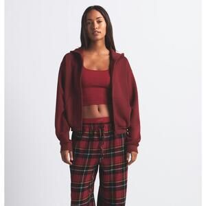 NWT Skims Cotton Fleece Classic Zip Up Hoodie - Merlot - Size L